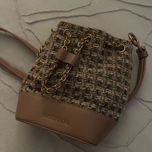 Charles & Keith Dancer Tweed Drawstring Bucket Bag